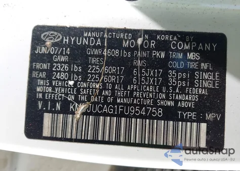 2015 Hyundai Tucson Se z USA, uszkodzony, nr VIN KM8JUCAG1FU954758